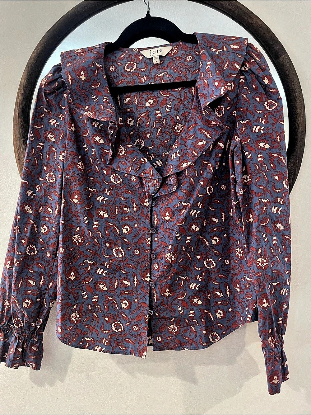 joie Floral Cotton Blouse in Blue & Red Size Medium